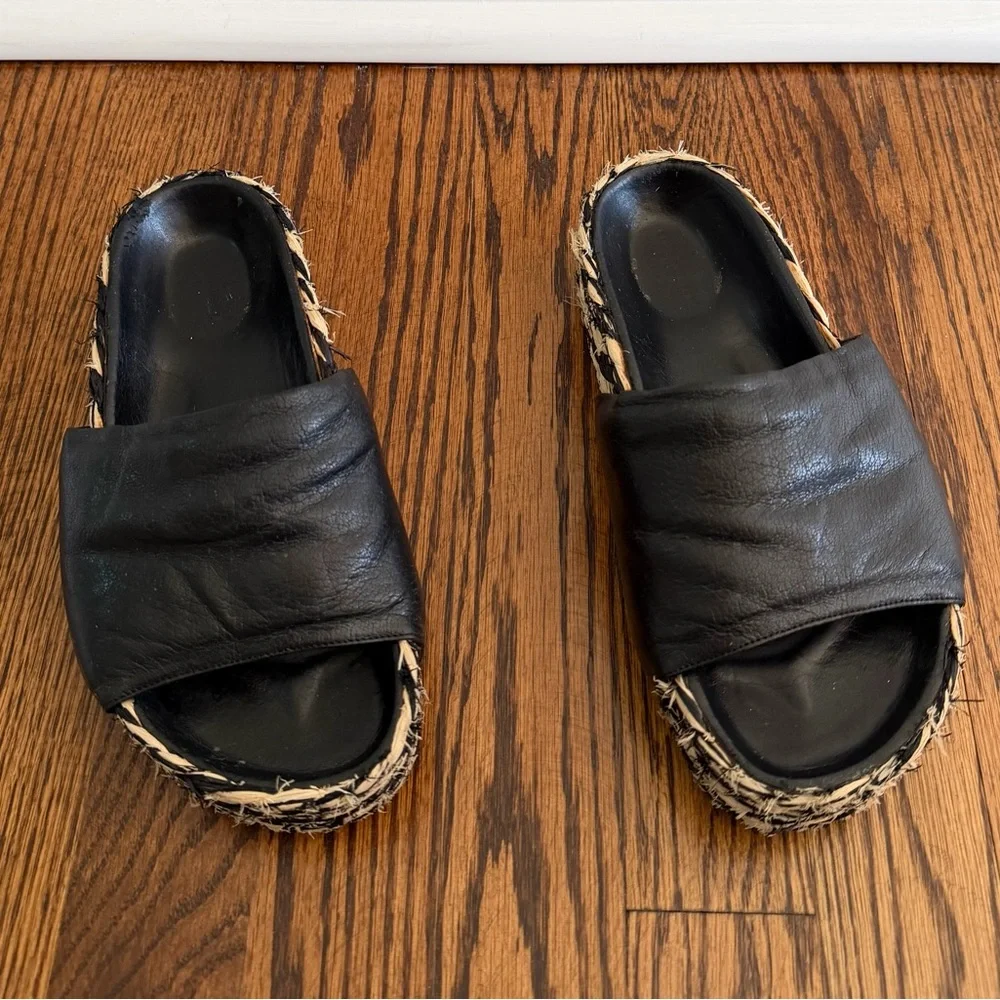 Simon Miller Black Leather Platform Wedges with Braided Tan Accent